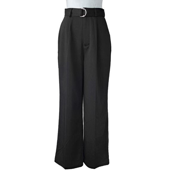 7 For All Mankind Black High Waist Wide Leg Pant Small Belted Business Casual - Picture 1 of 10